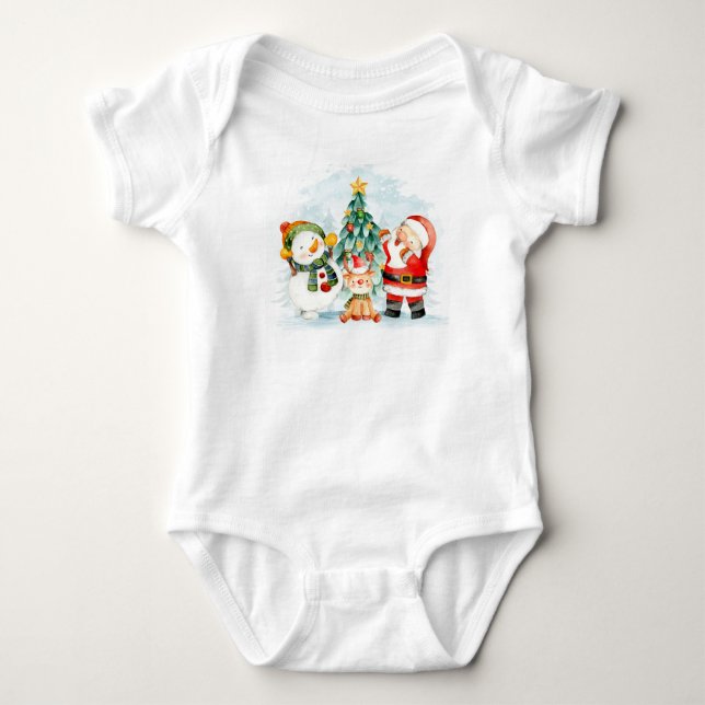 Adorables Christmas Santa Snowman & Deer  Baby Bodysuit (Front)
