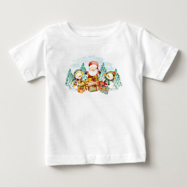 Adorables Christmas Santa & Snowmen With Presents  Baby T-Shirt (Front)