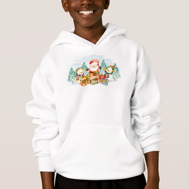 Adorables Christmas Santa & Snowmen With Presents  Hoodie (Front)