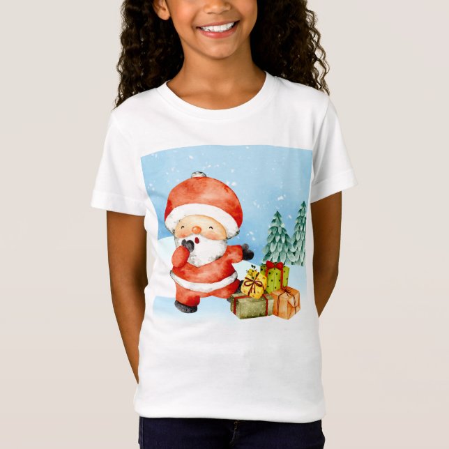 Adorables Christmas Santa With Presents T-Shirt (Front)