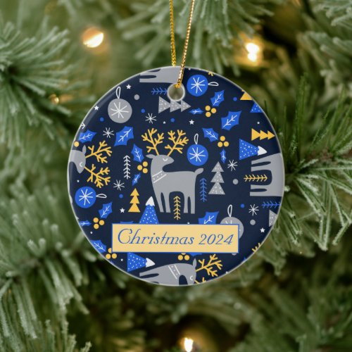Adorables Christmas Scandinavian Style Blue Custom Ceramic Ornament