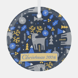 Adorables Christmas Scandinavian Style Blue Custom Glass Ornament