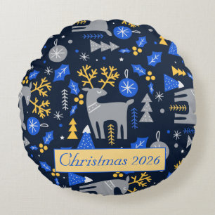Adorables Christmas Scandinavian Style Blue Custom Round Pillow