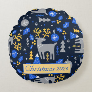 Adorables Christmas Scandinavian Style Blue Custom Round Pillow