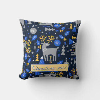 Adorables Christmas Scandinavian Style Blue Custom Throw Pillow