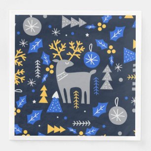 Adorables Christmas Scandinavian Style Blue Paper Dinner Napkins