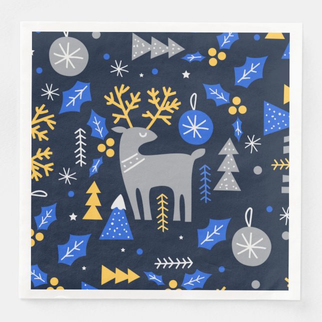 Adorables Christmas Scandinavian Style Blue    Paper Dinner Napkins (Front)