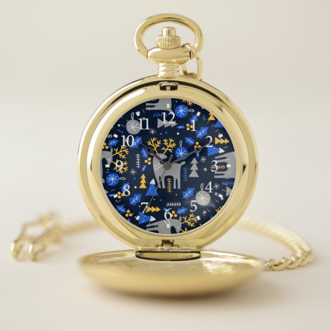 Adorables Christmas Scandinavian Style Blue  Pocke Pocket Watch (Inside)