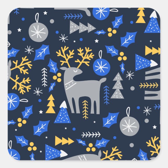 Adorables Christmas Scandinavian Style Blue  Square Sticker (Front)