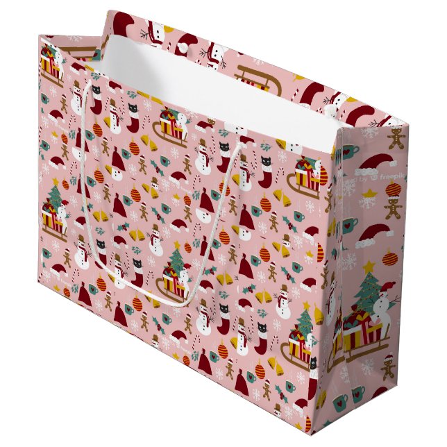 Adorables Christmas Snowman And Sled  Large Gift Bag (Front Angled)