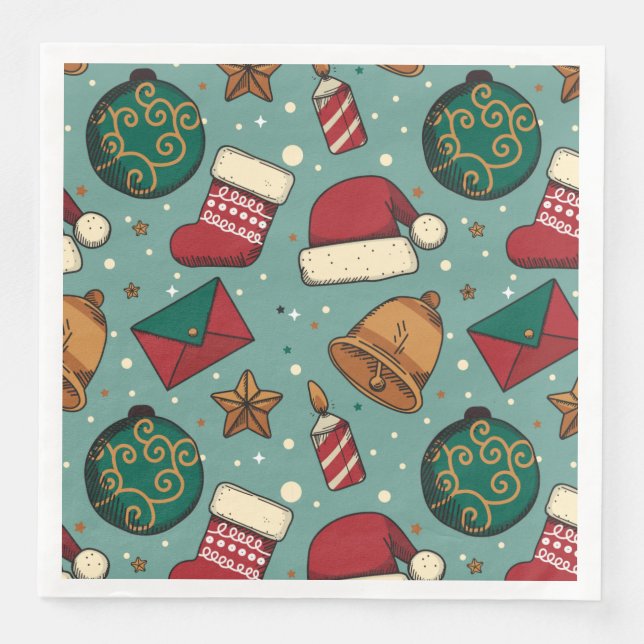 Adorables Christmas Stockings And Santa Hats    Paper Dinner Napkins (Front)
