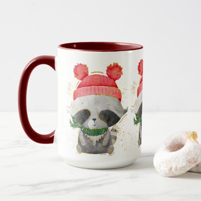 Adorables Christmas Winter Raccoon Coffee Mug (With Donut)