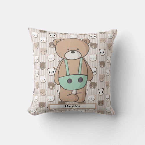 Adorables Custom Teddy Bear In Green Overalls Throw Pillow