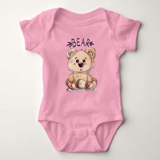 Adorables Cute 3D Teddy Bear  Baby Bodysuit (Front)
