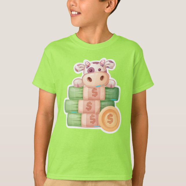 Adorables Cute Cow On Money For Kids T-Shirt (Front)