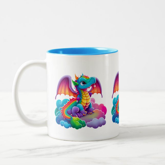 Adorables Cute Dragon Cartoon  Two-Tone Coffee Mug (Left)