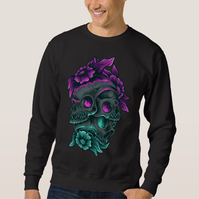 Adorables Day of the Dead 3 Purple & Blue Skulls  Sweatshirt (Front)
