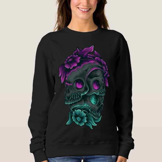 Adorables Day of the Dead 3 Purple & Blue Skulls   Sweatshirt (Front)