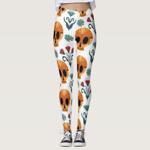 Adorables Day of the Dead Calavara Style Yoga Leg Leggings