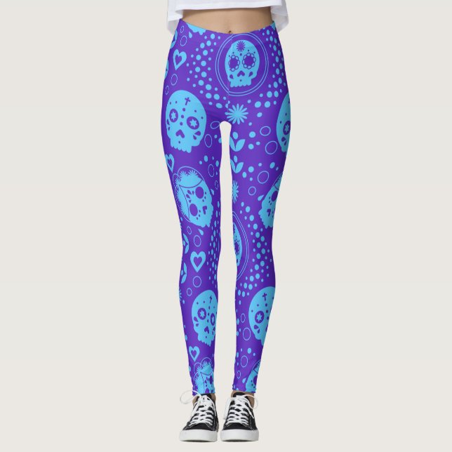 Adorables Day of the Dead Calavara Style Yoga  Leggings (Front)