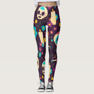 Adorables Day of the Dead Calavara Style Yoga Leggings