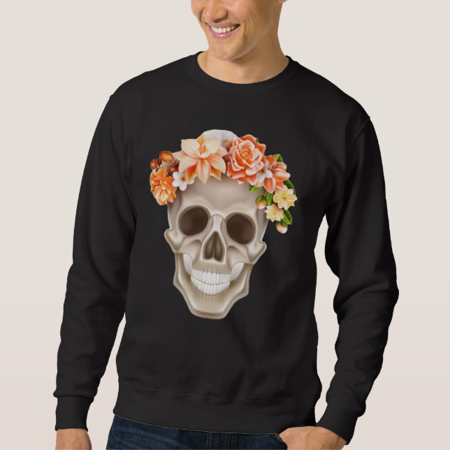 Adorables Day of the Dead Skull Calavara Flowers Sweatshirt (Front)