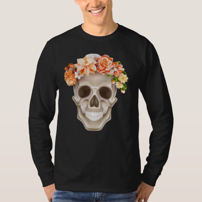 Adorables Day of the Dead Skull Calavara Flowers T T-Shirt (Front)