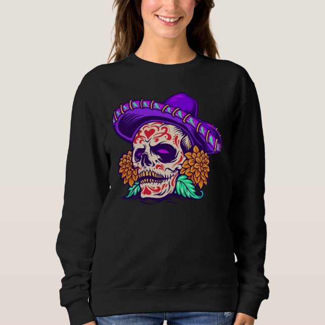 Adorables Day of the Dead Skull Purple Hat Sweatshirt (Front)