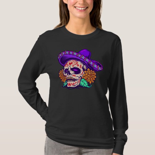 Adorables Day of the Dead Skull Purple Hat  T_Shirt
