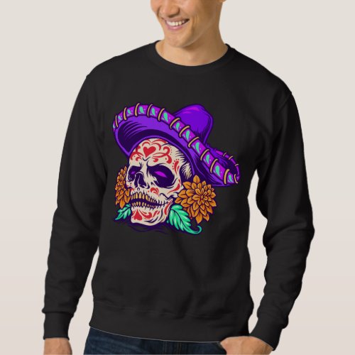 Adorables Day of the Dead Skull With Purple Hat  Sweatshirt