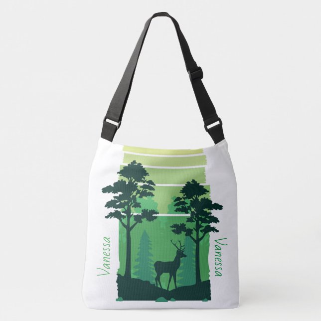 Adorables Deer In Green Forest Custom  Crossbody Bag (Front)