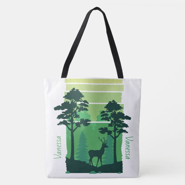 Adorables Deer In Green Forest Custom Tote Bag (Front)