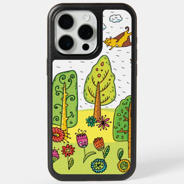 Adorables Flying Cats Over Trees  iPhone 15 Pro Max Case (Back)