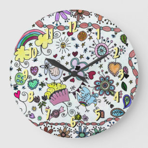 Adorables Happy Happy Joy Joy Doodles  T-Shirt Large Clock