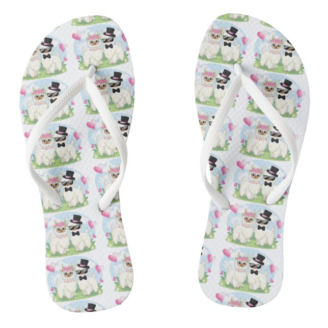 Adorables Llama Love Cute Llama Couple Flip Flops (Footbed)