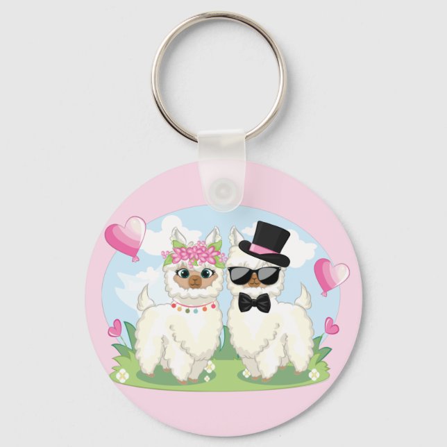 Adorables Llama Love Cute Llama Couple Keychain (Front)