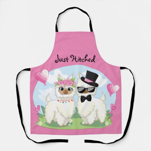 Adorables Llama Love Cute Llama Couple Pink Apron