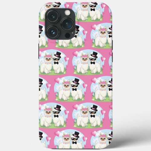 Adorables Llama Love Cute Llama Couple Pink   iPhone 13 Pro Max Case
