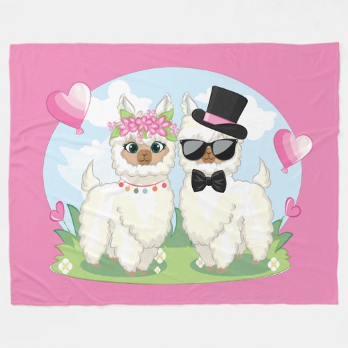 Adorables Llama Love Cute Llama Couple Pink Fleece Blanket