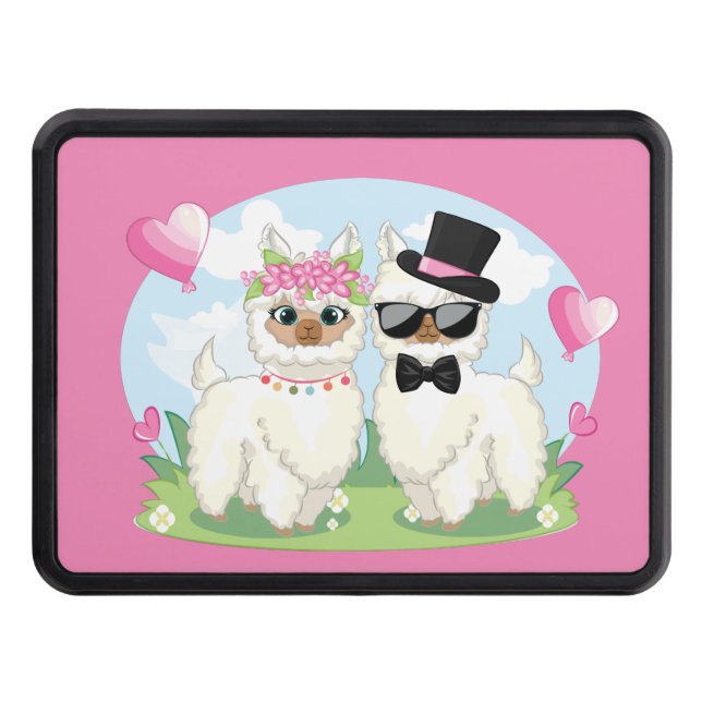 Adorables Llama Love Cute Llama Couple Pink Hitch Cover (Front)