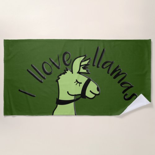 Adorables Llama Love I Llove Llamas Green Beach Towel