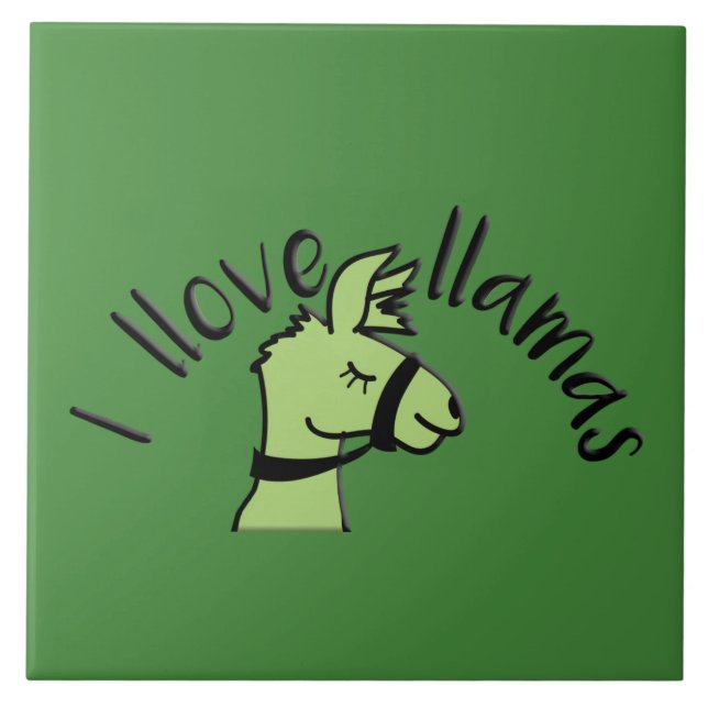 Adorables Llama Love I Llove Llamas Green Ceramic Tile (Front)