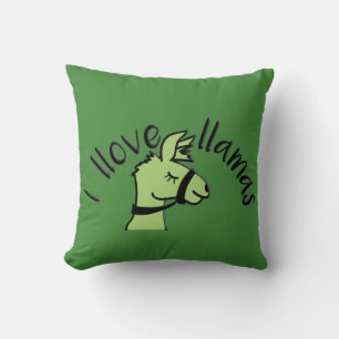 Adorables Llama Love I Llove Llamas Green Throw Pillow