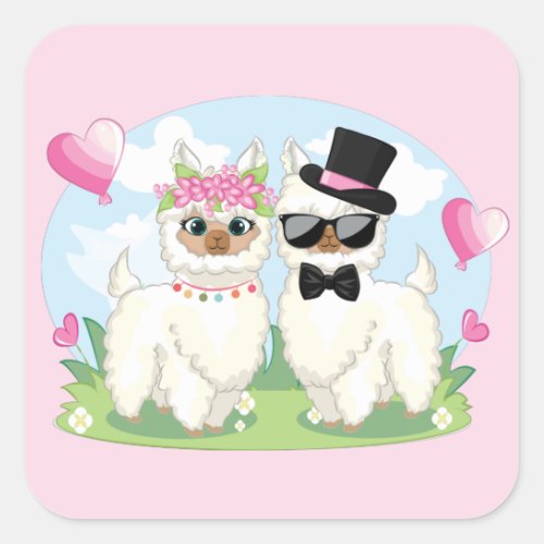 Adorables Llama Love Llama Couple  Square Sticker