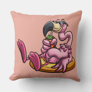 Adorables Pink 3D Flamingo Enjoying A Drink Throw Pillow