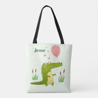 Adorables Reptile Cartoon Alligator Custom Tote Bag