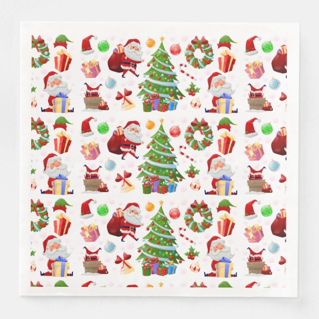 Adorables Santa And Christmas Elements   Paper Dinner Napkins (Front)