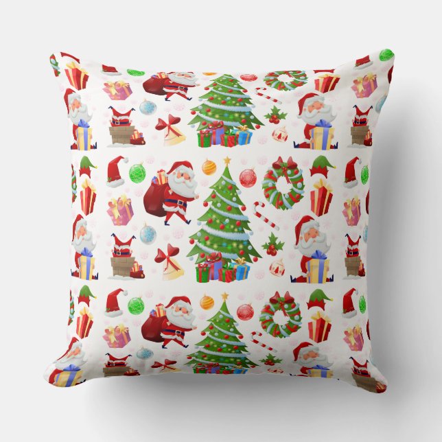 Adorables Santa And Christmas Elements    Throw Pillow (Front)