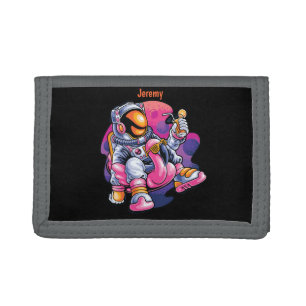 Adorables Spaceman Relaxing With Cool Drink Custom Tri-fold Wallet