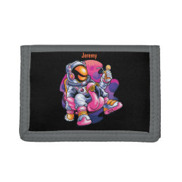 Adorables Spaceman Relaxing With Cool Drink Custom Trifold Wallet